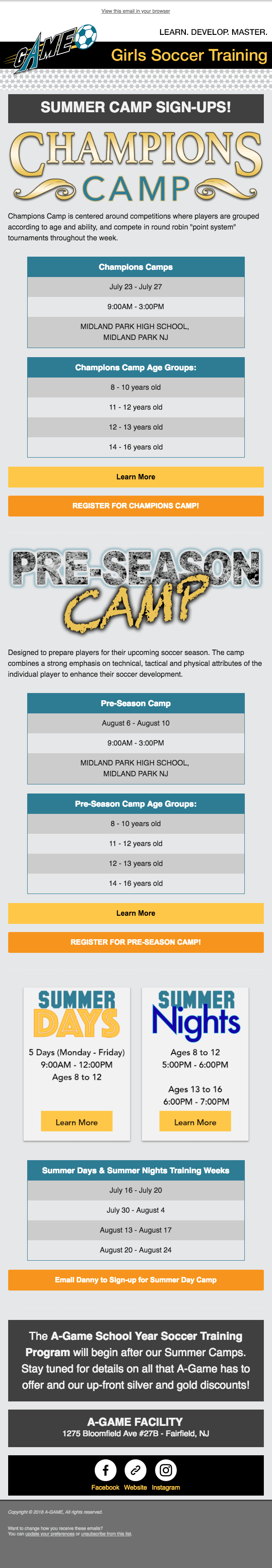 A-Game Soccer Agame Email Camps