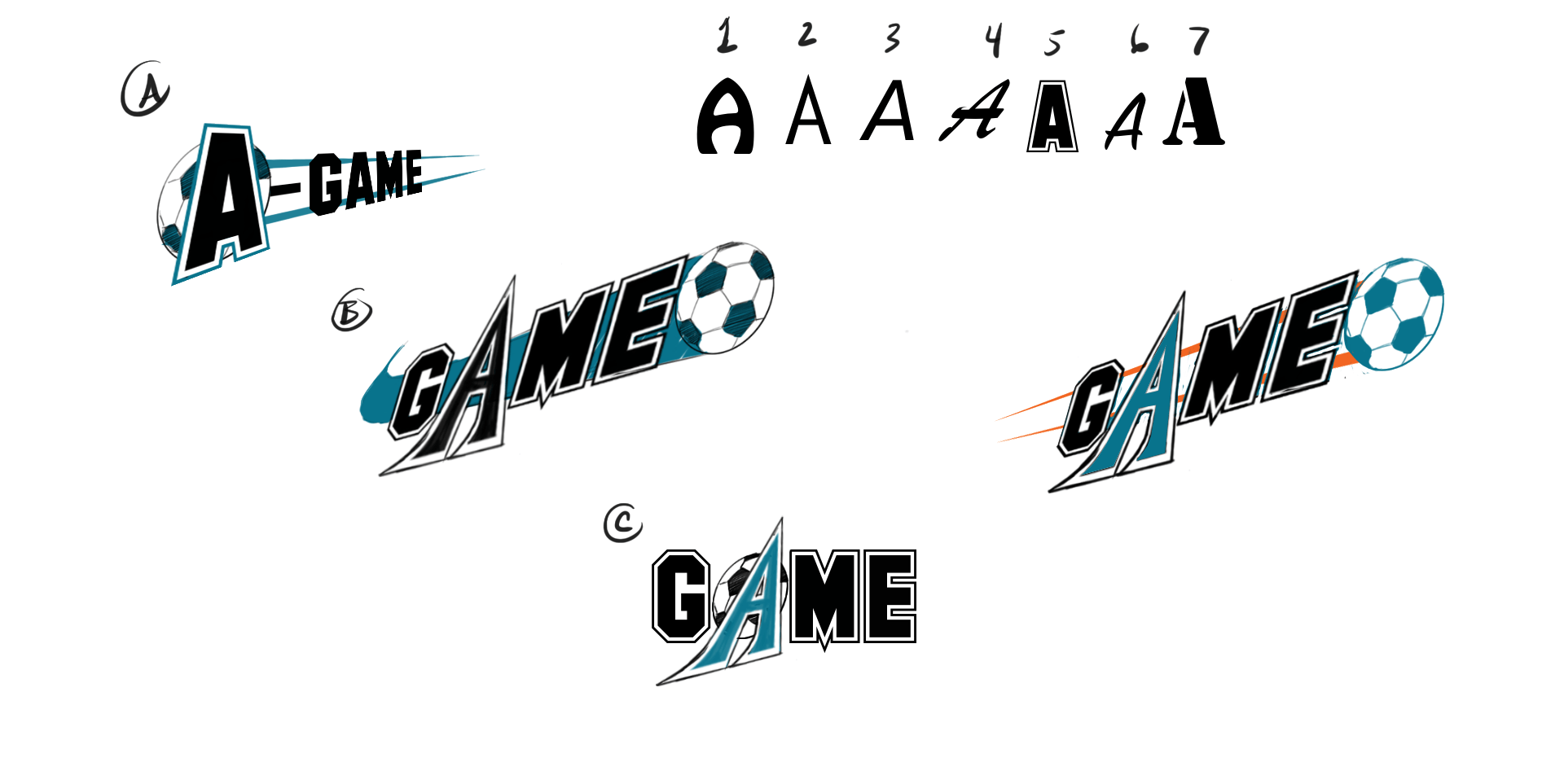 A-Game Soccer Agame Logo Sketches